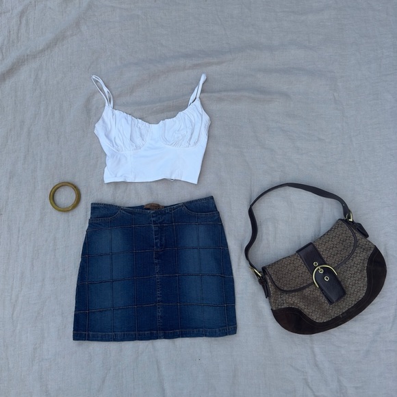 Y2k Checkered Patchwork Denim Skirt - Vintage Style Size 1 - Picture 4 of 13